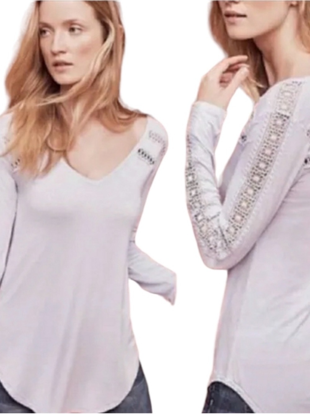 Deletta Anthropologie Purple Lace Line Crochet Long Sleeve Top Shirt